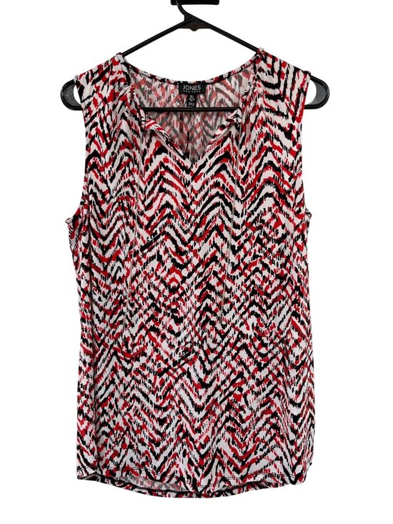 Jones New York Tops - Jones New York Sleeveless Blouse L Red Black Abstract Chain Neck Used